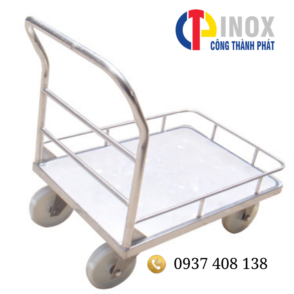 xe đẩy inox 1 tầng có lan can bảo vệ